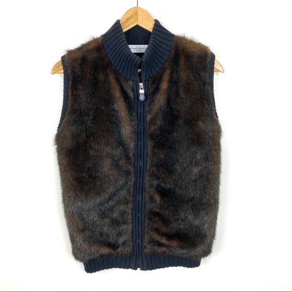 Marisa Christina Faux Fur Vest Brown Black Women’s Size S - Picture 7 of 8
